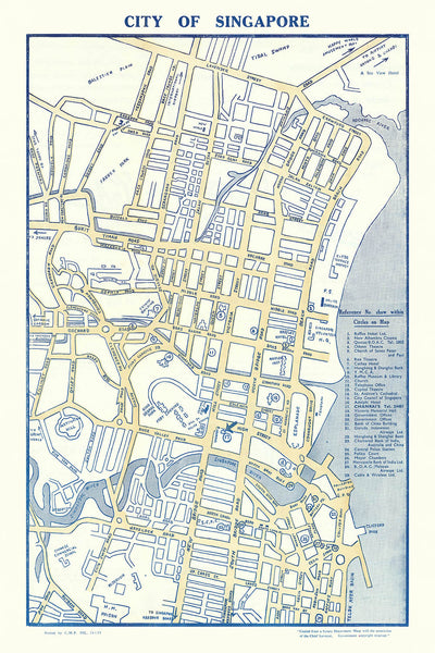 Old Map of Singapore City, 1950: Downtown Core, Kampong Glam
