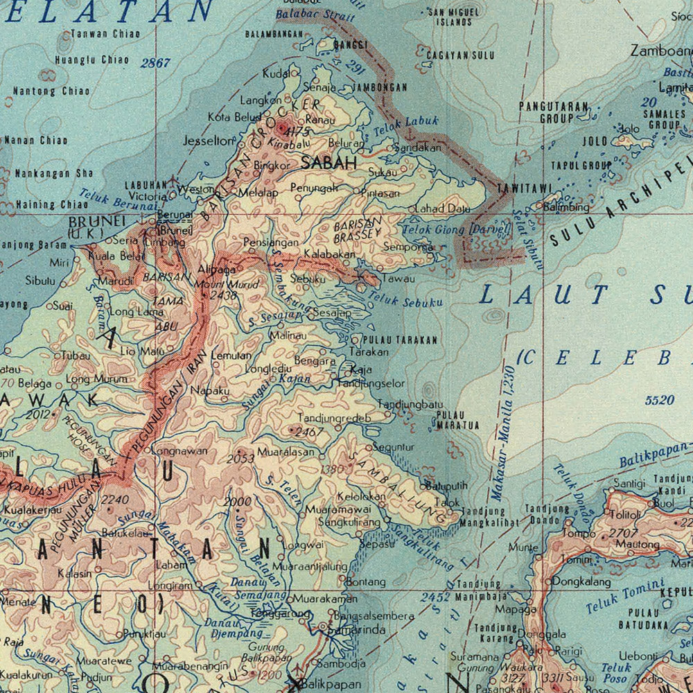 Mapa del Viejo Mundo del sudeste asiático realizado por el Servicio de Topografía del Ejército Polaco, 1967: descripción política y física detallada, estilo cartográfico artístico y amplia cobertura geográfica