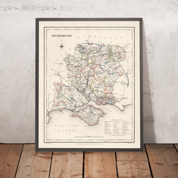 Old Map of the County of Southampton (Hampshire) by Samuel Lewis, 1844: Winchester, Portsmouth, Basingstoke