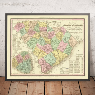 Old Map of South Carolina by Tanner, 1836: Charleston, Columbia, Camden, Georgetown, and Beaufort