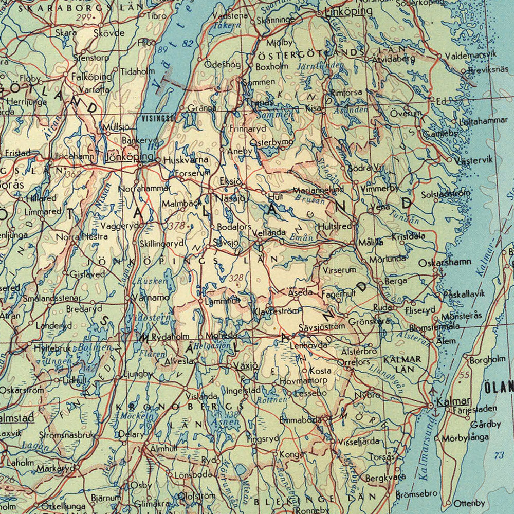 Old Map of Denmark, 1967: Copenhagen, Stockholm, Oslo, Aarhus, Odense, Aalborg, Esbjerg