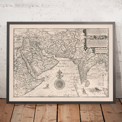 Old Map of Middle East and South Asia by Linschoten, 1595