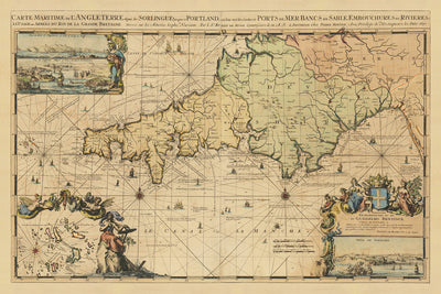 Old Map of Southwest England by Romeyn De Hooghe, 1693: Cornwall, Devon, and West Somerset