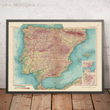 Alte Karte von Spanien und Portugal, 1967: Madrid, Barcelona, Valencia, Sevilla, Lissabon 