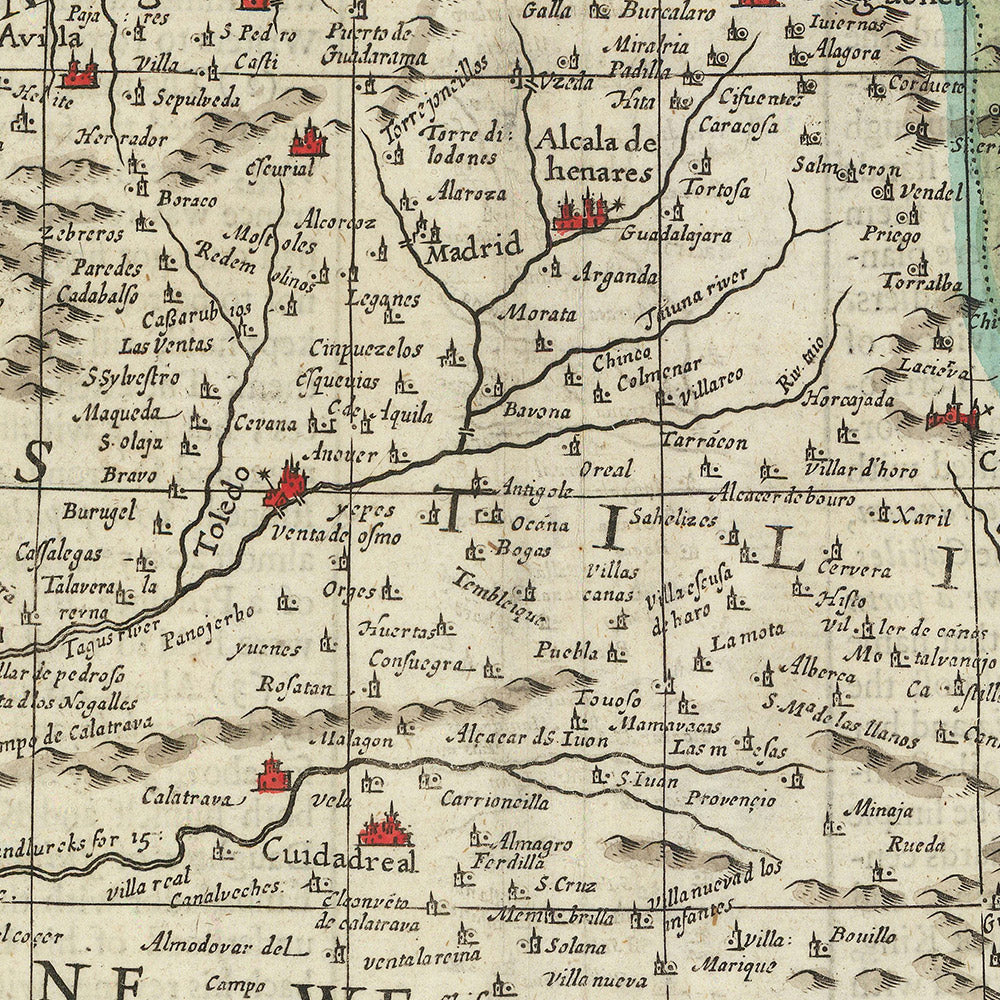 Alte Karte von Spanien und Portugal von Speed, 1626: Madrid, Lissabon, Gibraltar, Biscayen-Meer, Kostüme