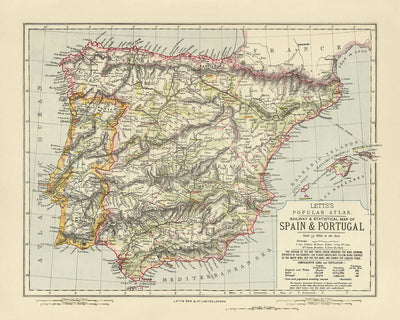 Old Wine Map of Spain & Portugal, 1883: Red Wine, White Wine, Liqueur Viticulture Regions