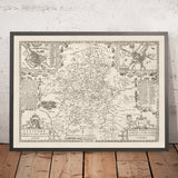 Alte monochrome Karte von Staffordshire, 1611 von John Speed - Stafford, Wolverhampton, Stoke-on-Trent, Birmingham, Walsall, Dudley 