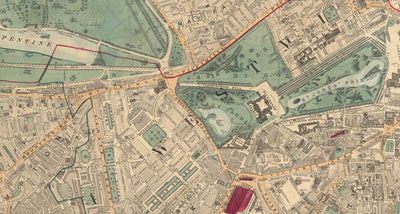 Old Colour Map of Central London, 1891 - Mayfair, Oxford Street, Westminster, Knightsbridge, Waterloo - W1, WC1, WC2, SW1, W2
