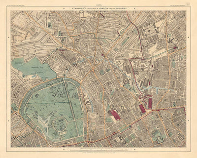 Old Colour Map of North London, 1891 - Camden, Regents Park, Primrose Hill, Kentish Town, Kings Cross - NW1 N1C N7 NW5 NW3 NW8