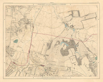 Old Colour Map of South East London, 1891 - Bromley, Beckenham, Sydenham, Southend, Downham - SE26, SE6, BR1, BR2