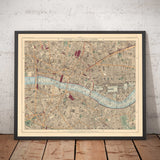 Alte Farbkarte der Stadt London, 1891 - London Bridge, St Pauls, Liverpool St, Bank, Finsbury, Southwark - EC1 EC2 EC3 EC4 E1 SE1 