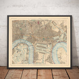 Alte Farbkarte von Ostlondon 1891 - Isle of Dogs, Tower Hamlets, Limehouse, Poplar, Canary Wharf, Surrey Quays - E1 E3 E14 SE16 