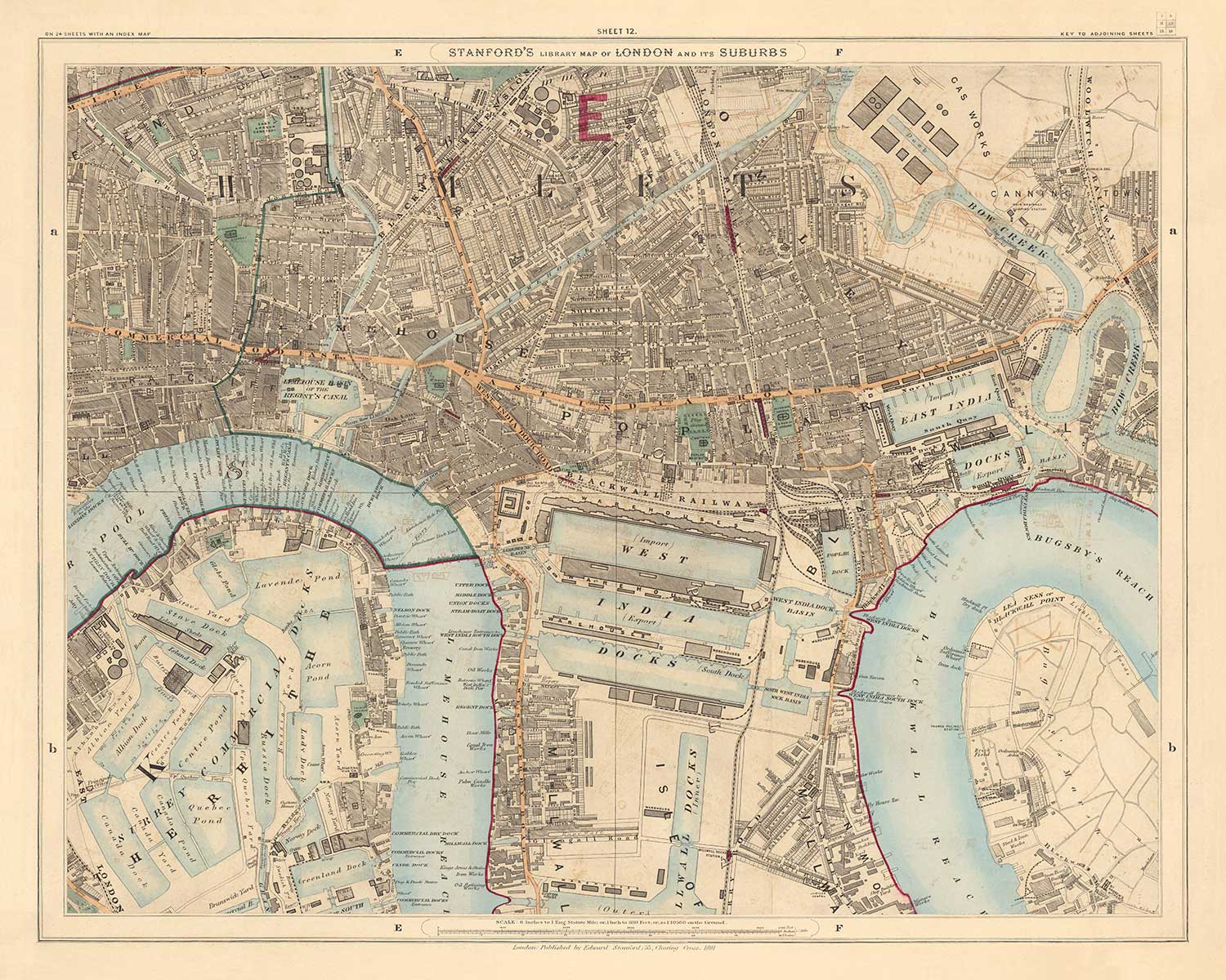Old Colour Map of East London 1891 - Isle of Dogs, Tower Hamlets ...