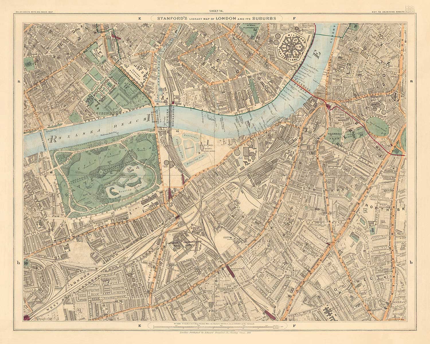 Old Colour Map of South London in 1891 - Battersea, Chelsea, Oval ...