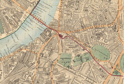 Old Colour Map of South London in 1891 - Battersea, Chelsea, Oval, Stockwell, Wandsworth - SW3, SW1, SE11, SW8, SW11, SW9, SW4