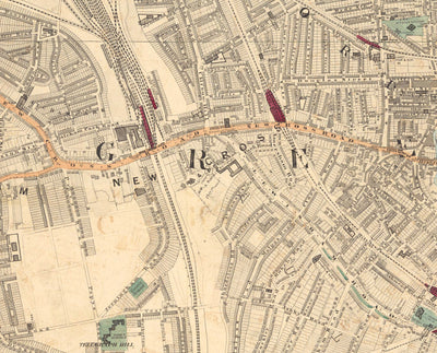 Old Colour Map of South London in 1891 - Greenwich, Deptford, New Cross, Telegraph Hill, Blackheath - SE8, SE14, SE10 SE4 SE13