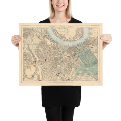 Old Colour Map of South London in 1891 - Greenwich, Deptford, New Cross, Telegraph Hill, Blackheath - SE8, SE14, SE10 SE4 SE13