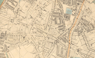 Old Colour Map of South London, 1891 - Clapham, Balham, Brixton, Tooting, Common, Park - SW2, SW4, SW12, SW17, SW11