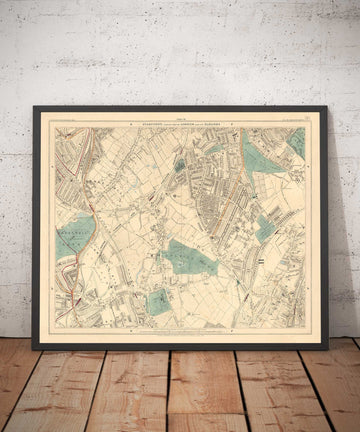 Ancienne carte en couleur du sud de Londres en 1891 - Dulwich, Peckham Rye, Herne Hill, Forest Hill - SE24, SE22, SE21, SE23