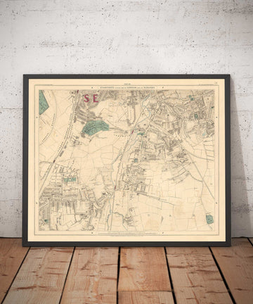 Old Colour Map of South East London, 1891 - Lewisham, Ladywell, Brockley, Catford - SE4, SE13, SE23, SE6