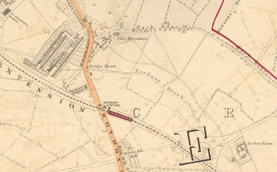 Old Colour Map of South London in 1891 - Streatham, Tooting, Mitcham, Norbury - SW17, SW16, CR4