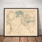 Antica mappa a colori del sud di Londra nel 1891 - Streatham, Tooting, Mitcham, Norbury - SW17, SW16, CR4 