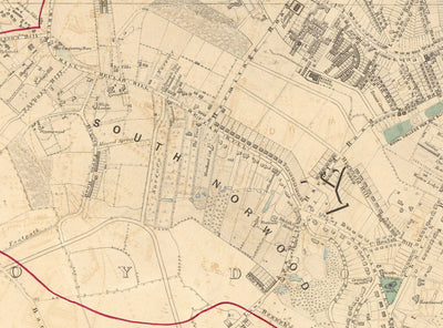 Old Colour Map of South East London, 1891 - Norwood, Crystal Palace, Penge, Sydenham - SE27, SE19, SE20, SE26
