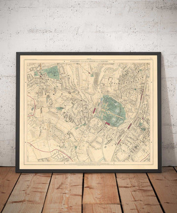 Mappa Colore Antica del Sud Est di Londra, 1891 - Norwood, Crystal Palace, Penge, Sydenham - SE27, SE19, SE20, SE26 