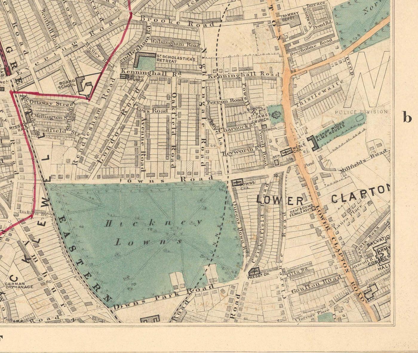 Old Colour Map of North London, 1891 - Finsbury Park, Hackney Downs, Stoke Newington, Clapton - N4, N5, N15, N16, E5