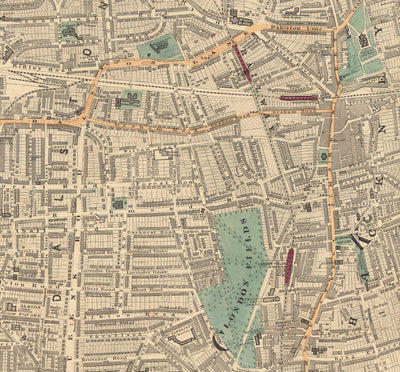 Old Colour Map of East London, 1891 - Hoxton, Haggerston, Dalston, Hackney, Bethnal Green, Shoreditch - N1, N5, E8, E2, EC1