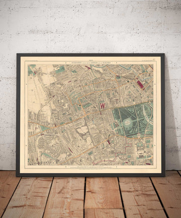 Old Colour Map of West London - Notting Hill, Kensington, Portobello Road, Shepherds Bush, Bayswater - W11 W2 W8 SW7 W14 W6 W12 W10