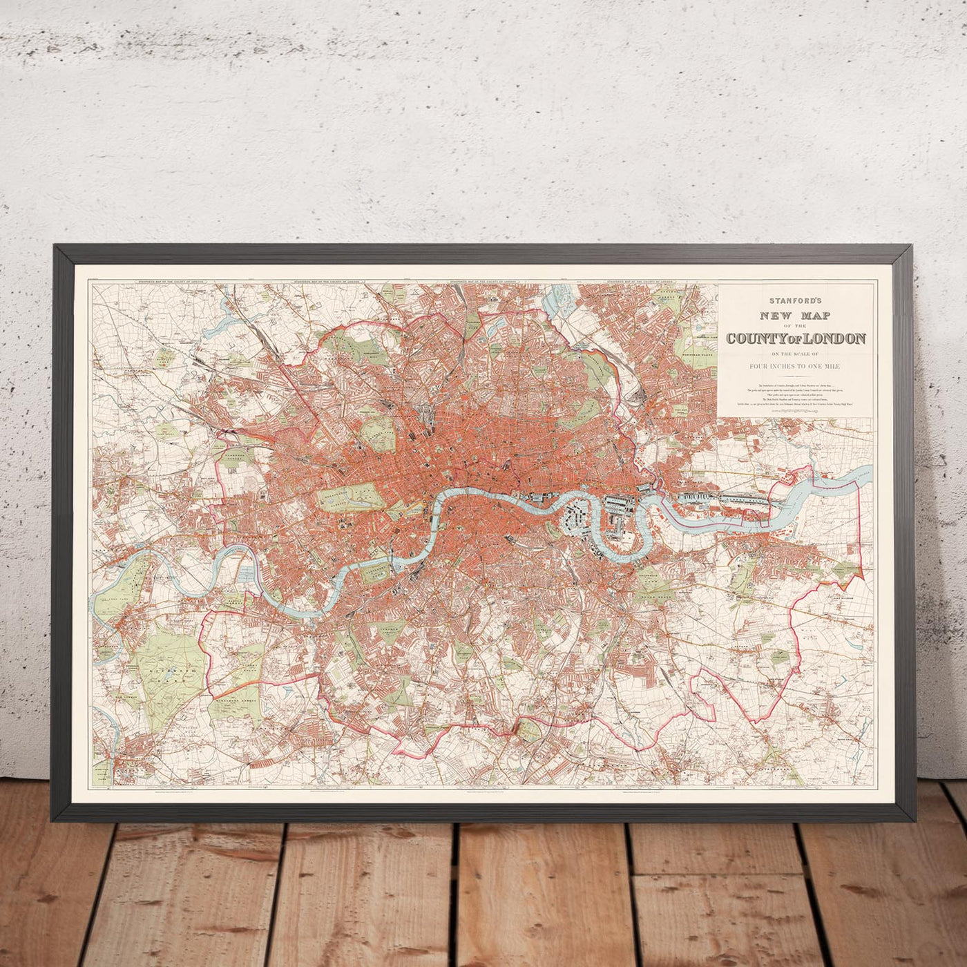 Alte Karte von London von Stanford, 1905: Buckingham Palace, St. Paul's, Themse, Houses of Parliament, Hyde Park