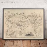 Mapa del Viejo Mundo de rutas de vapores por James Moore, 1850