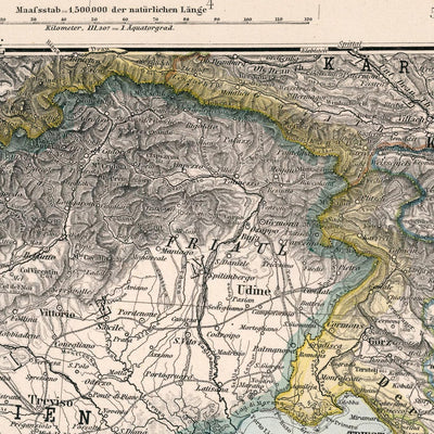 Alte Karte von Kroatien und Bosnien von Adolf Stieler, 1894: Adria, die dalmatinische Küste und die Velebit-Berge 