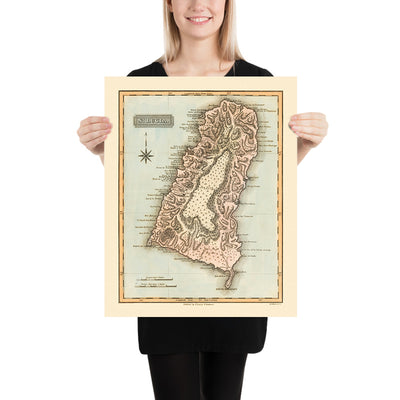 Antiguo mapa raro de Santa Lucía por Lucas, 1823: Castries, Soufriere, Vieux Fort, Pointe de la Caravelle, Anse la Raye