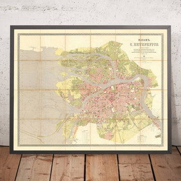 Old Map of Saint Petersburg, Russia by Ilyin, 1887: Admiralty, St. Isaac&