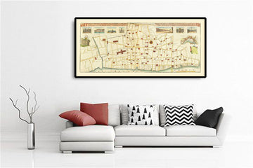 Old Map of the Great Fire of London in 1667 by John Leake & George Vertue - London Bridge, Westminster, River Thames, St Paul&