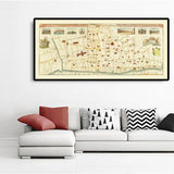 Ancienne carte du grand incendie de Londres en 1667 par John Leake & George Vertue - London Bridge, Westminster, la Tamise, la cathédrale St Paul, Southwark