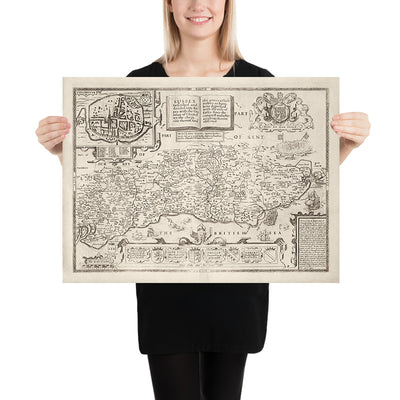 Alte Karte von Sussex im Jahr 1611 von John Speed - Worthing, Crawley, Brighton, Bognor, Eastbourne, Littlehampton, Horsham 