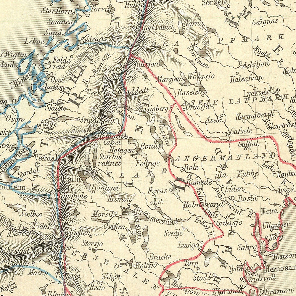 Old Map of Sweden and Norway by Tallis & Rapkin, 1855: Stockholm, Christiania, Laplanders, Iron Mines, Peasantry