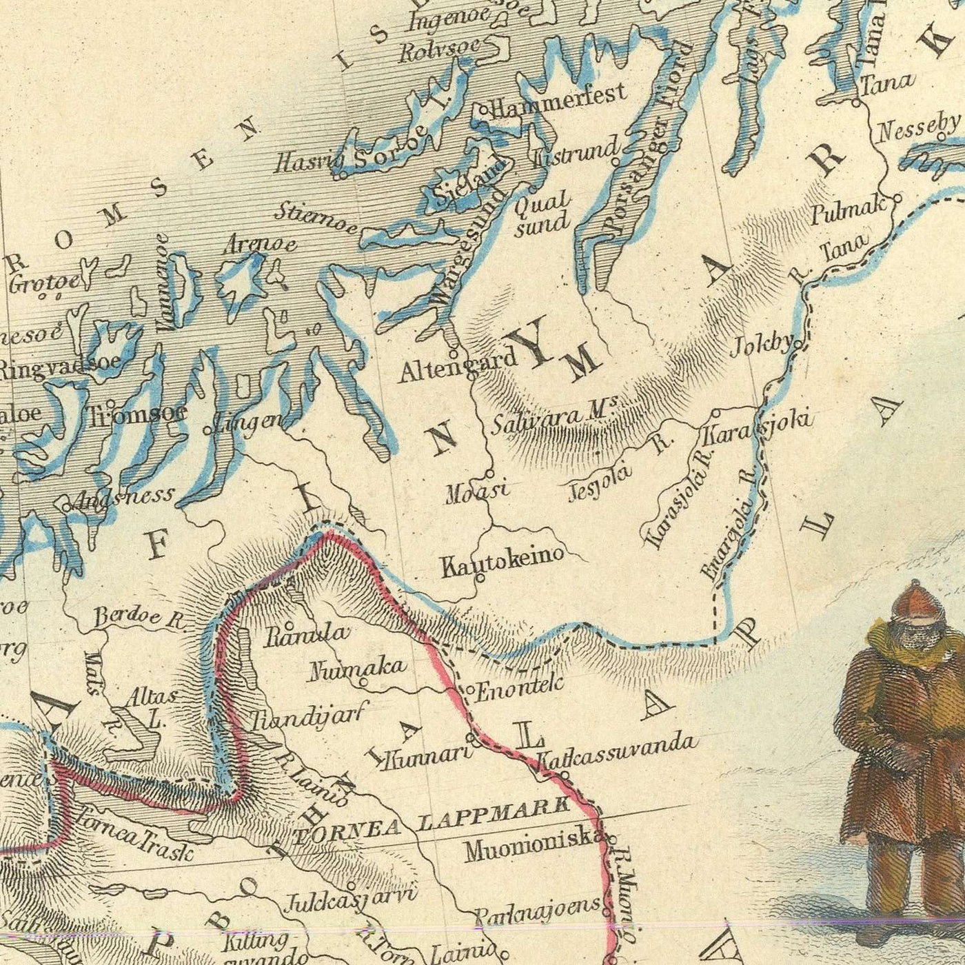 Old Map of Sweden and Norway by Tallis & Rapkin, 1855: Stockholm, Christiania, Laplanders, Iron Mines, Peasantry