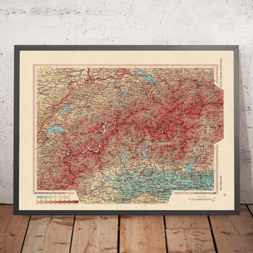 Antiguo mapa de Suiza, 1967: Los Alpes, Berna, Ginebra, Zurich, Lago Lemán