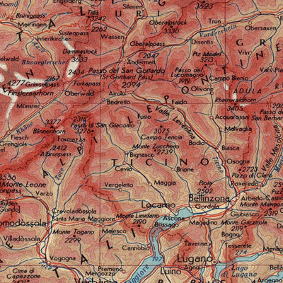 Alte Karte der Schweiz, 1967: Die Alpen, Bern, Genf, Zürich, Genfersee