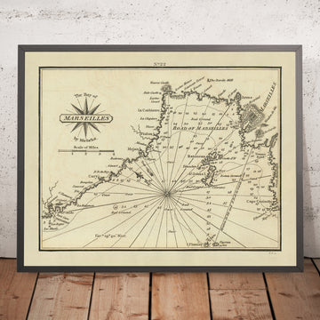 Antigua carta náutica de la Bahía de Marsella, Francia por Heather, 1802: Las Îles, Instalaciones Militares 