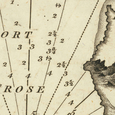 Carte marine du Vieux-Port de Crose par Heather, 1802 : Fort Cros, puits du Prior, épave
