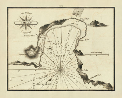 Seekarte des alten Hafens von Crose von Heather, 1802: Fort Cros, Prior's Well, Wrack