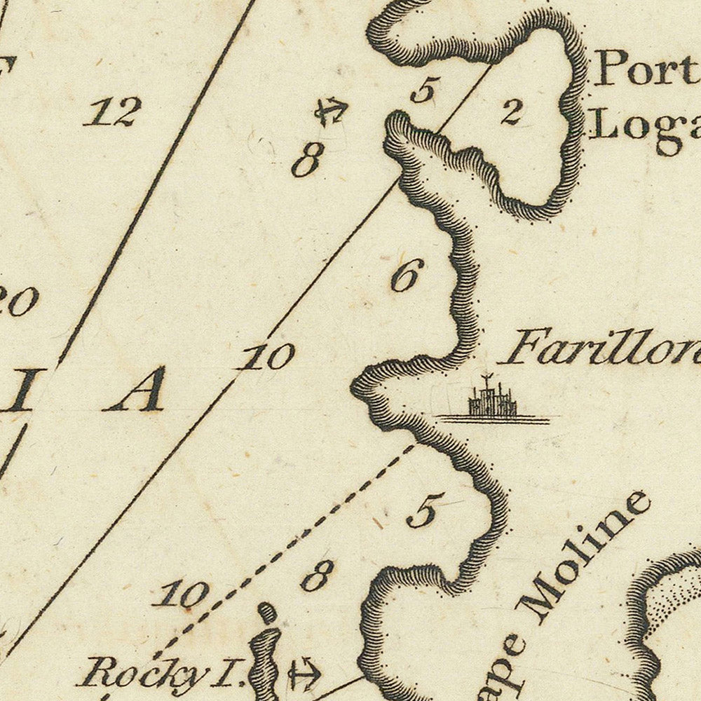 Carta náutica del antiguo golfo de Catania de Heather, 1802: Etna, fondeaderos, costa detallada
