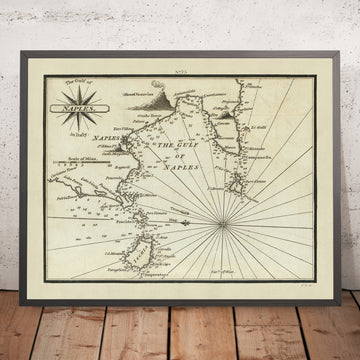 Vecchia mappa nautica del Golfo di Napoli di Heather, 1802: Monte Vesuvio, Capri, Costiera Amalfitana, Sorrento 