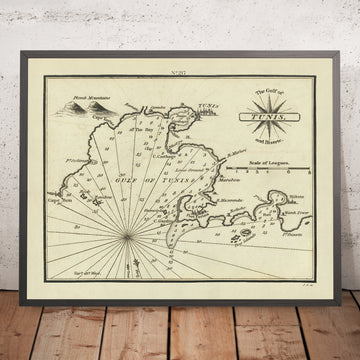 Alte nautische Karte des Golfs von Tunis von Heather, 1802: Tunesien, Bizerte, Hafen Farina 