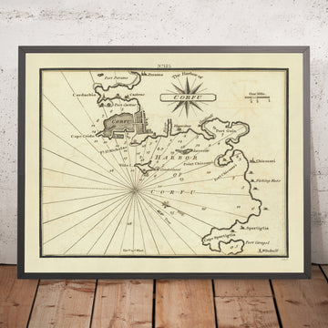 Carta Náutica del Viejo Puerto de Corfú por Heather, 1802: Fortalezas Venecianas, Rutas Marítimas Estratégicas 